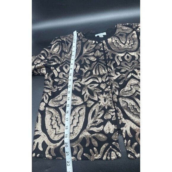 JOAN RIVERS Black & Gold Floral Metallic Sequins 3/4 Sleeve Blazer Sz M - Picture 8 of 8